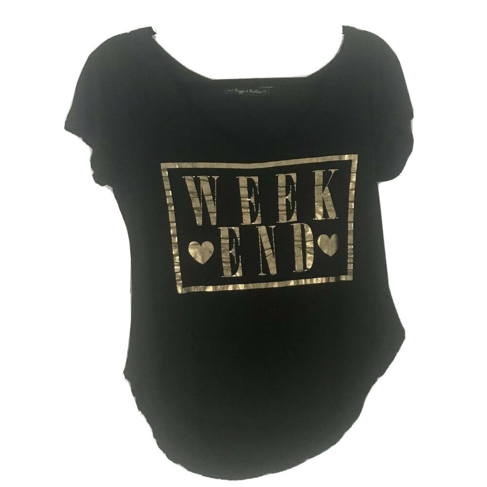 Women's Graphic Tee Black Y2K Grunge Streetwear Week End Retro Urban Skater M